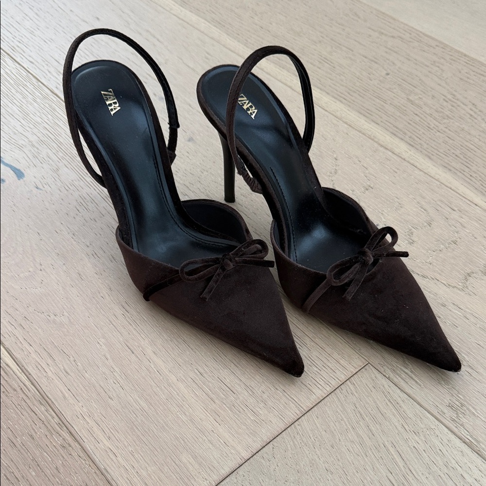 Zara Dark Brown Pointed Slingback Heels